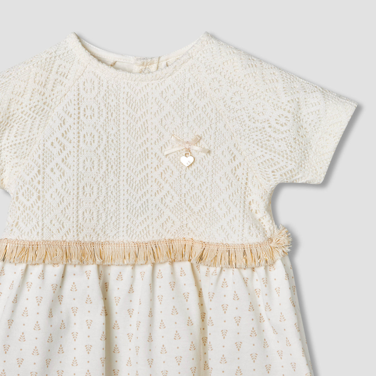 Giggles Short Sleeves A-line Dress with Lace Texture