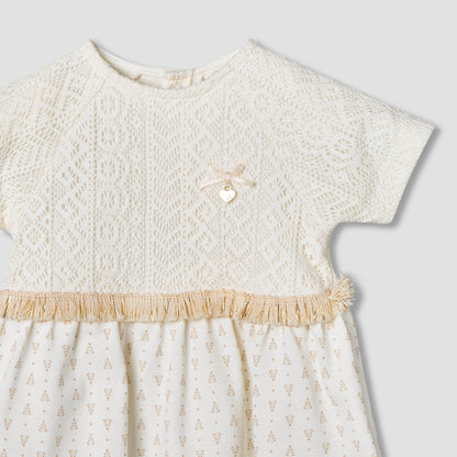 Giggles Short Sleeves A-line Dress with Lace Texture