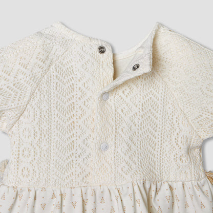 Giggles Short Sleeves A-line Dress with Lace Texture