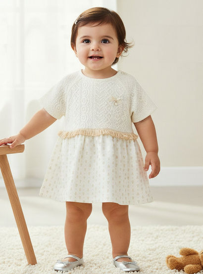 Giggles Short Sleeves A-line Dress with Lace Texture-baby-girls-clothing-dressesandjumpsuits-image-1