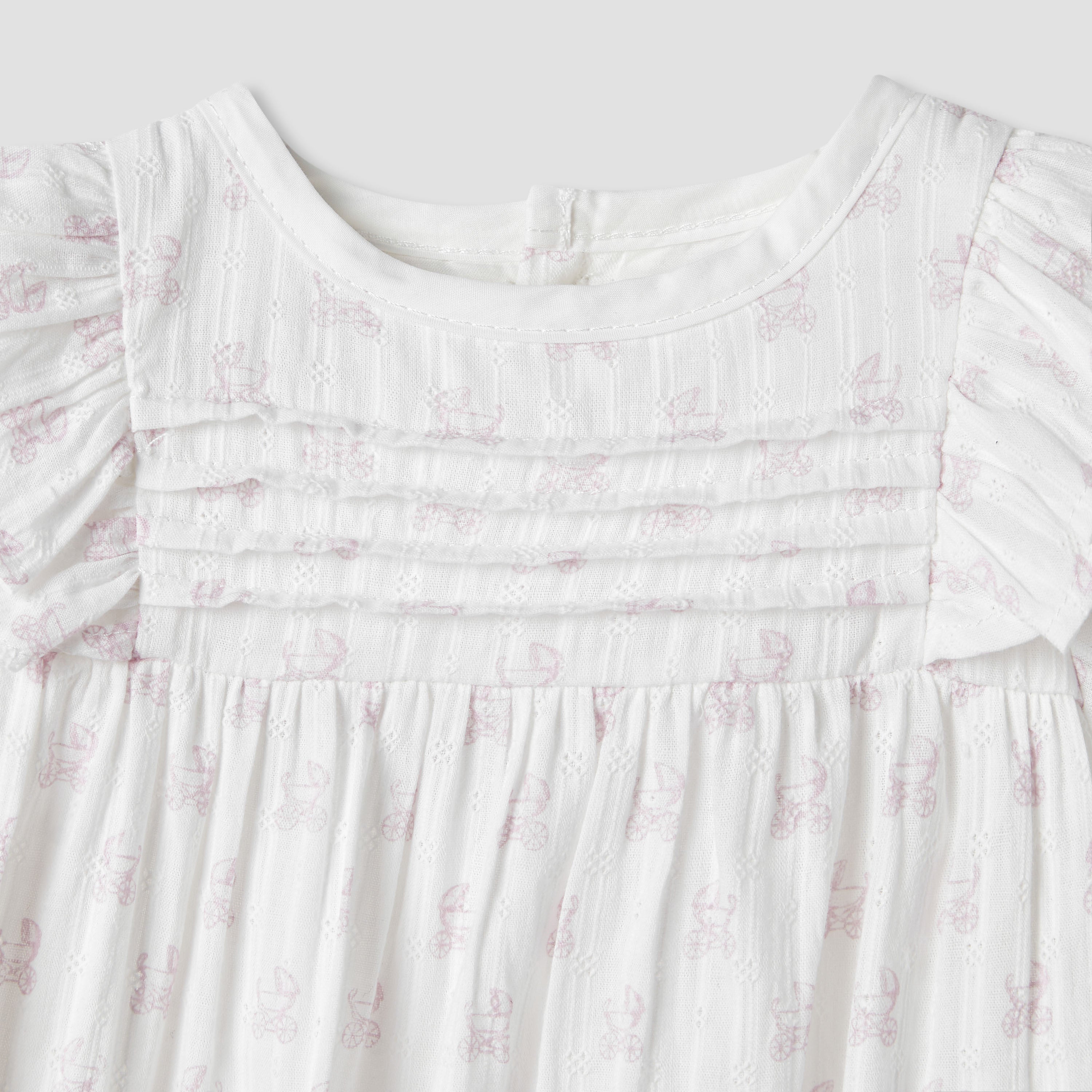 Giggles Printed A-line Dress with Pintuck and Ruffle Detail