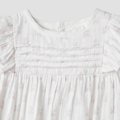 Giggles Printed A-line Dress with Pintuck and Ruffle Detail