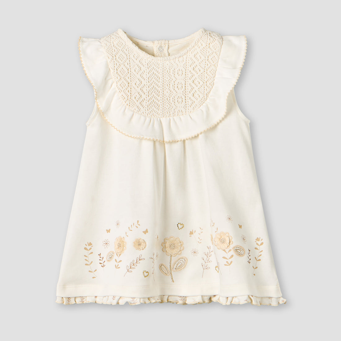 Giggles Round Neck Sleeveless A-line Dress with Embroidered Design - Cream / 12-18 mths