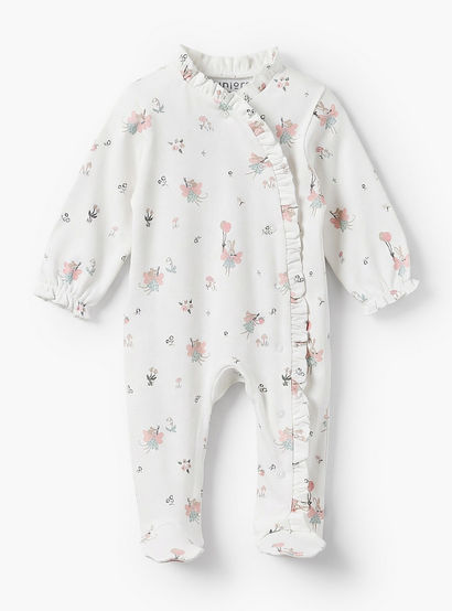 Juniors Ruffle Collar Long Sleeves Sleepsuit with Print-baby-girls-clothing-nightwear-sleepsuits-image-1