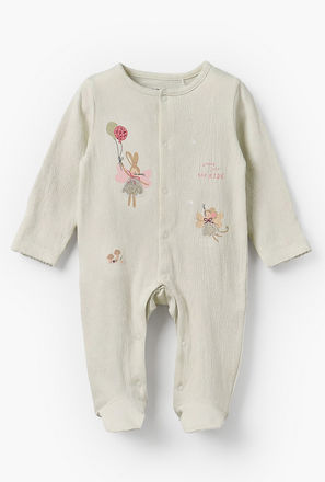Juniors Crew Neck Long Sleeves Sleepsuit with Applique Bunny Design