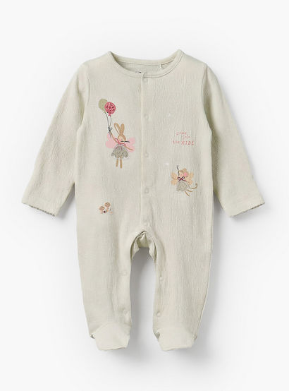 Juniors Crew Neck Long Sleeves Sleepsuit with Applique Bunny Design-baby-girls-clothing-nightwear-sleepsuits-image-1