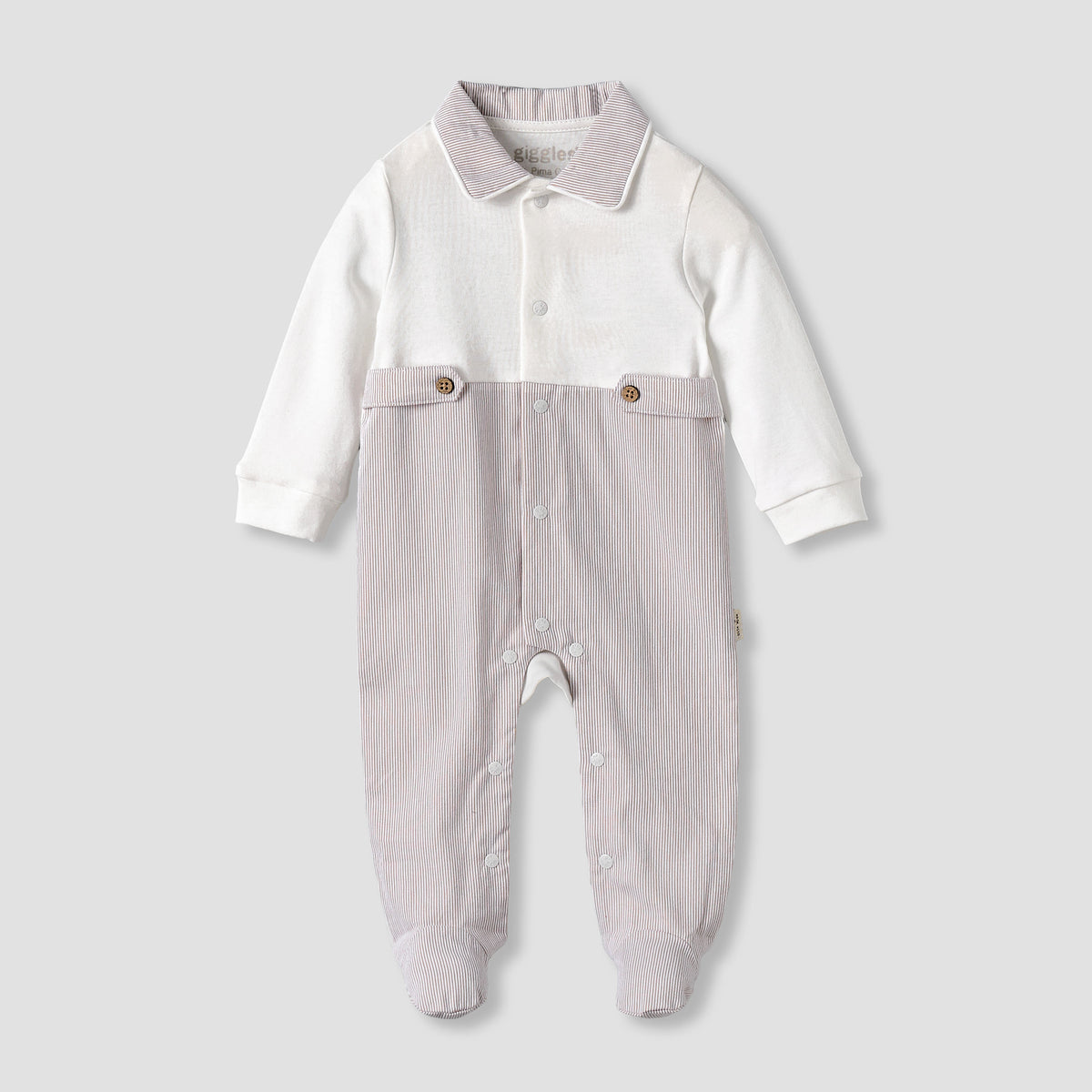 Giggles Cotton Collared Long Sleeves Sleepsuit with Snap Button Closure
