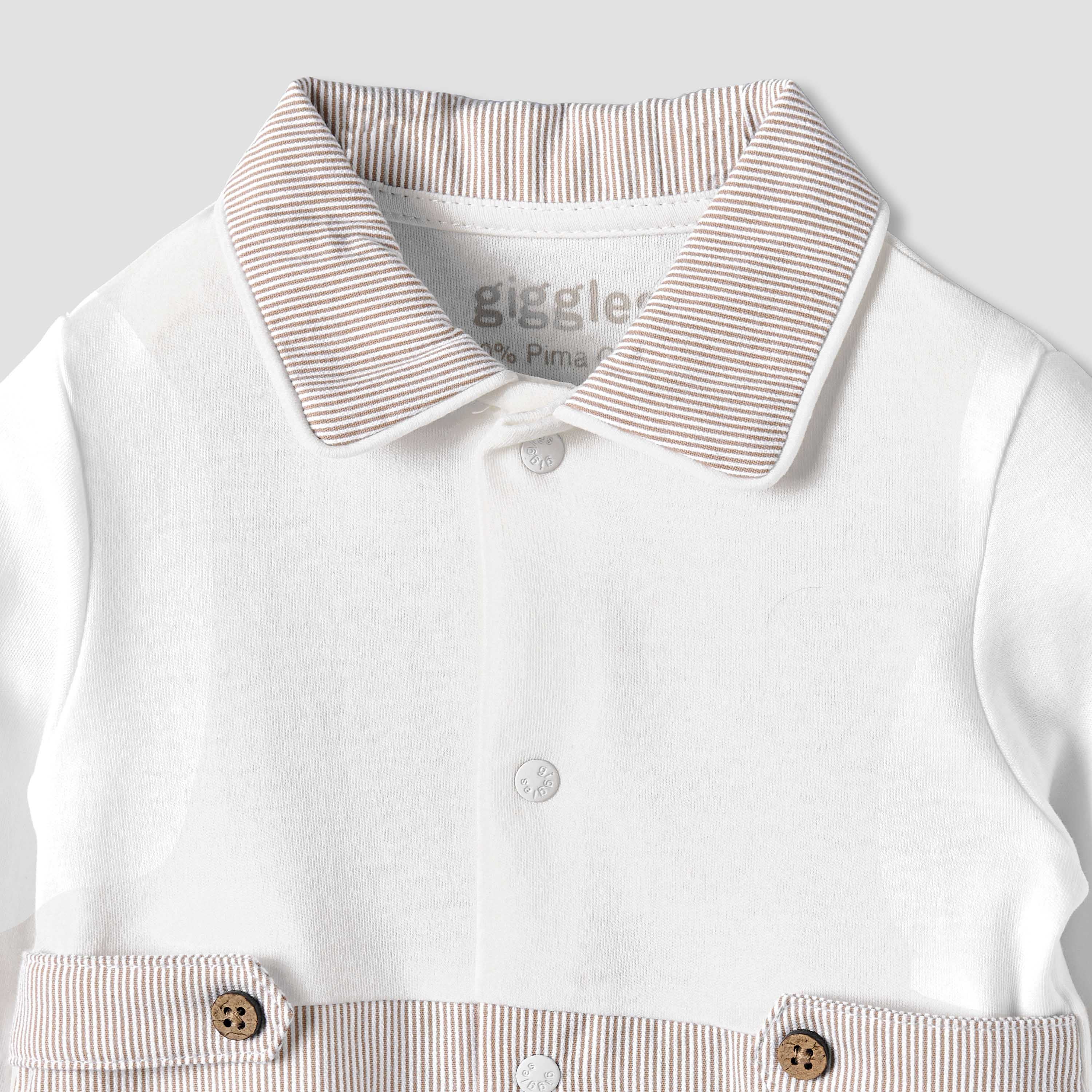 Giggles Cotton Collared Long Sleeves Sleepsuit with Snap Button Closure