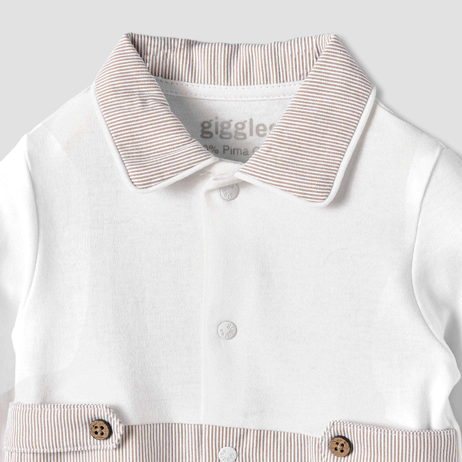 Giggles Cotton Collared Long Sleeves Sleepsuit with Snap Button Closure