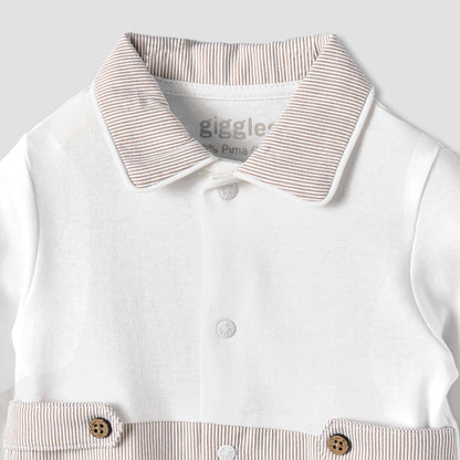 Giggles Cotton Collared Long Sleeves Sleepsuit with Snap Button Closure