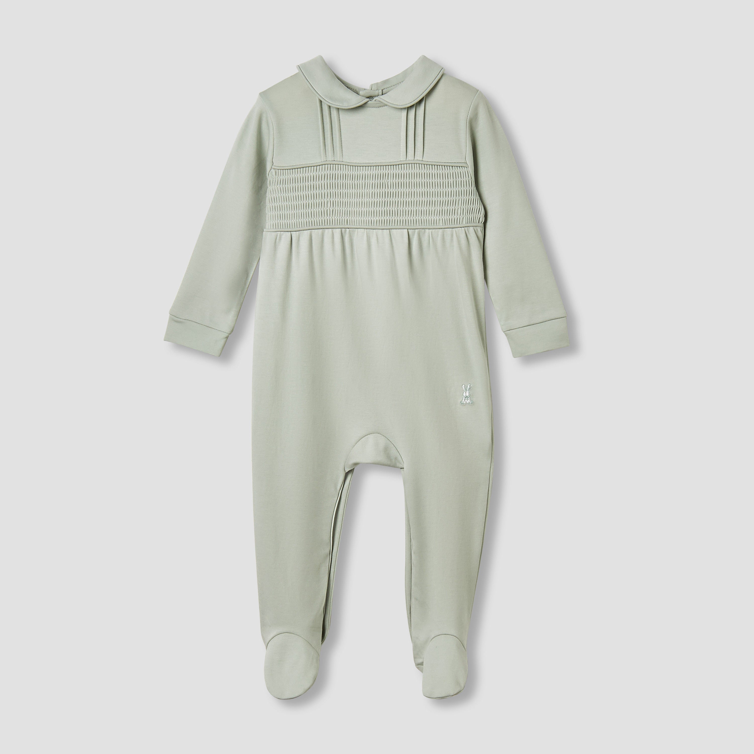 Giggles Pintuck Closed Feet Sleepsuit with Long Sleeves - Blue / 9-12 mths