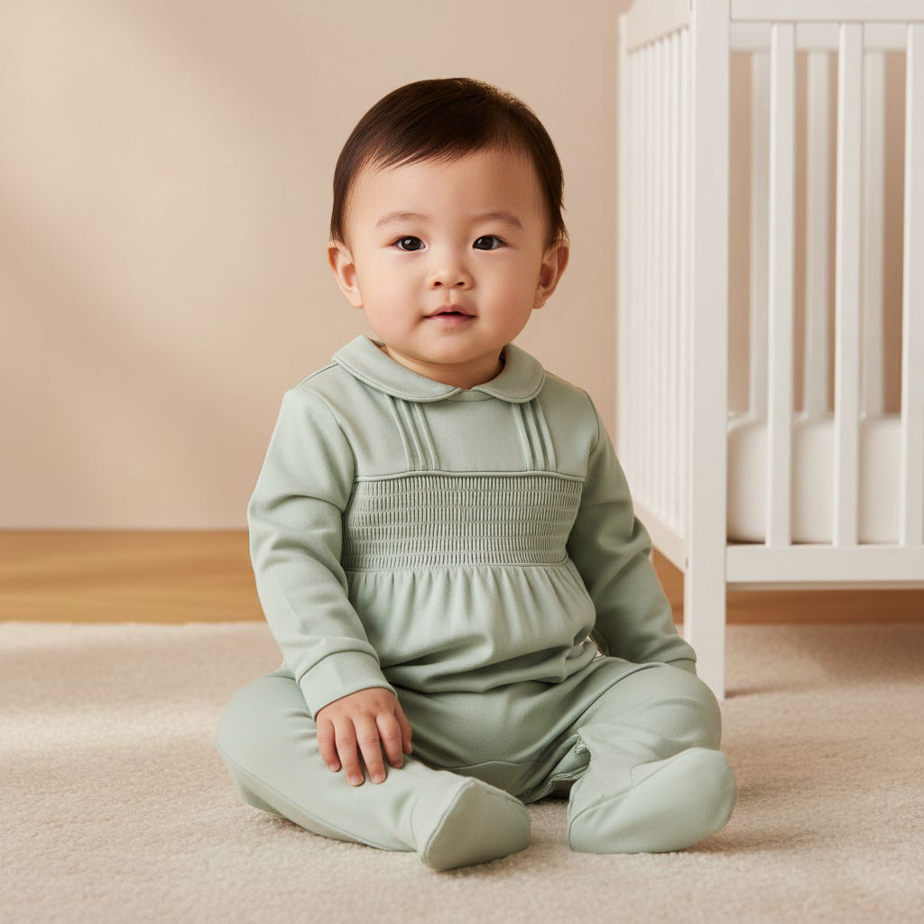 Giggles Pintuck Closed Feet Sleepsuit with Long Sleeves