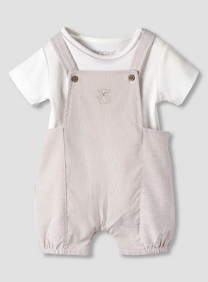 Giggles Round Neck Short Sleeve T-shirt and Dungaree Set with Snap Button Closure-baby-boys-clothing-setsandcoords-image-1