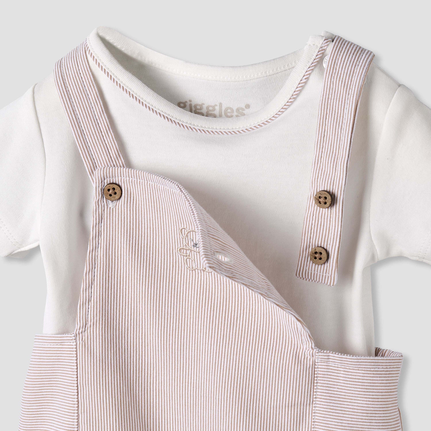 Giggles Round Neck Short Sleeve T-shirt and Dungaree Set with Snap Button Closure