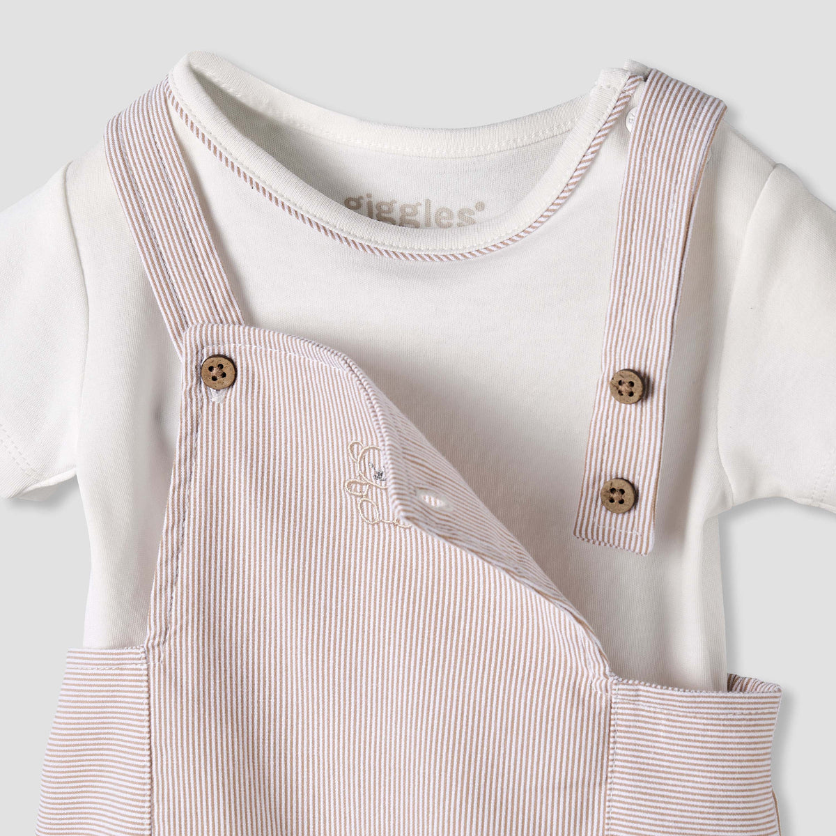 Giggles Round Neck Short Sleeve T-shirt and Dungaree Set with Snap Button Closure