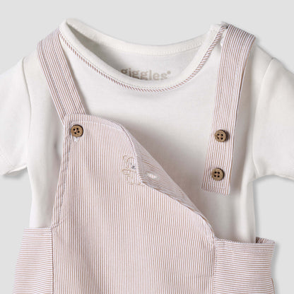 Giggles Round Neck Short Sleeve T-shirt and Dungaree Set with Snap Button Closure