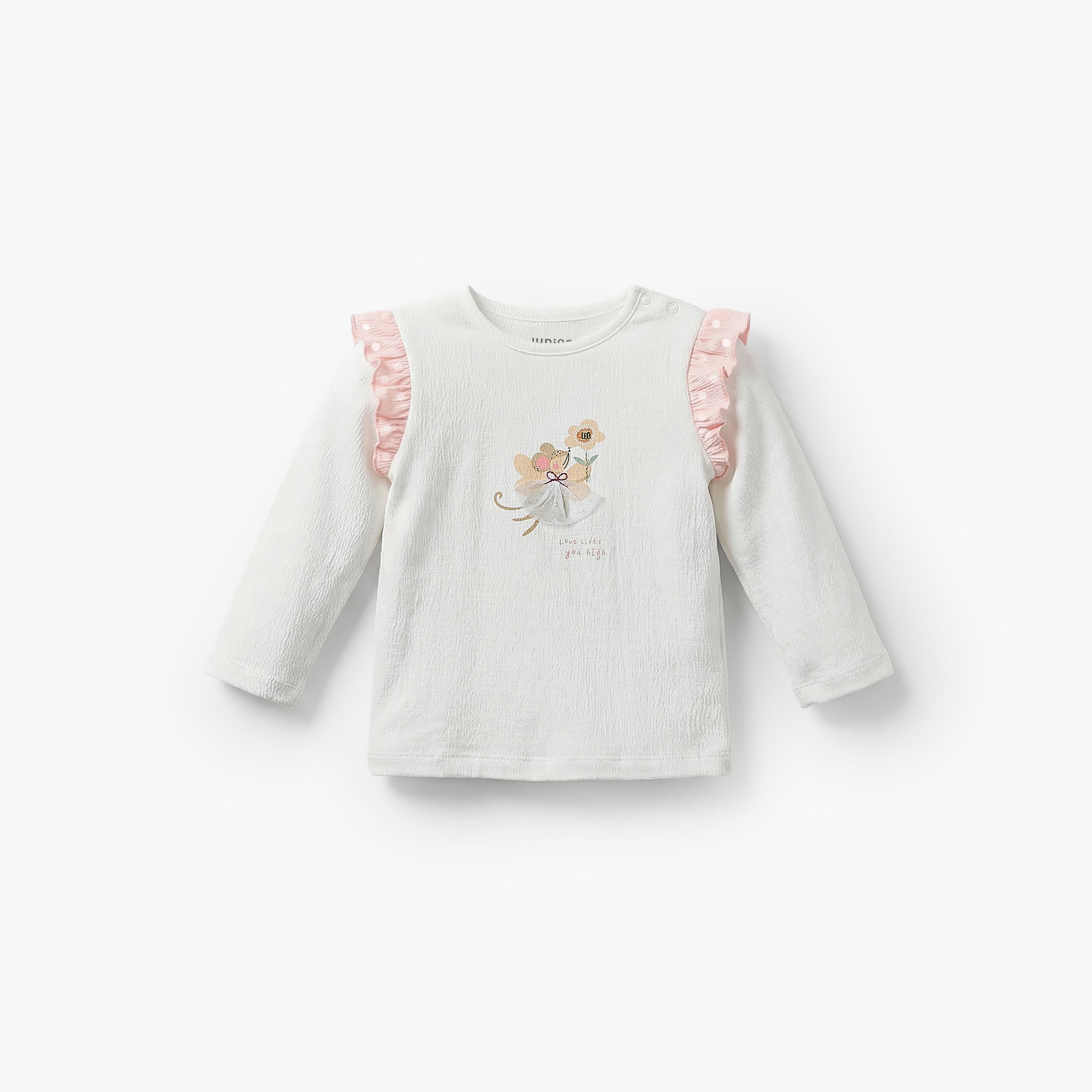 Juniors Cotton Round Neck Long Sleeves Pyjama Set with Graphic Print