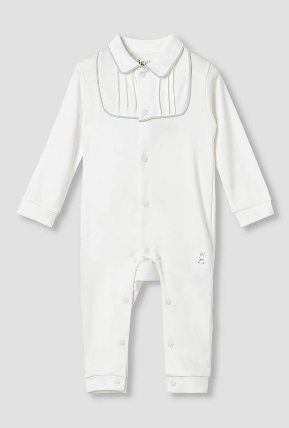 Giggles Pintuck Detail Collared Sleepsuit with Long Sleeves
