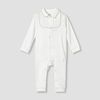 Giggles Pintuck Detail Collared Sleepsuit with Long Sleeves - White / 12-18 mths