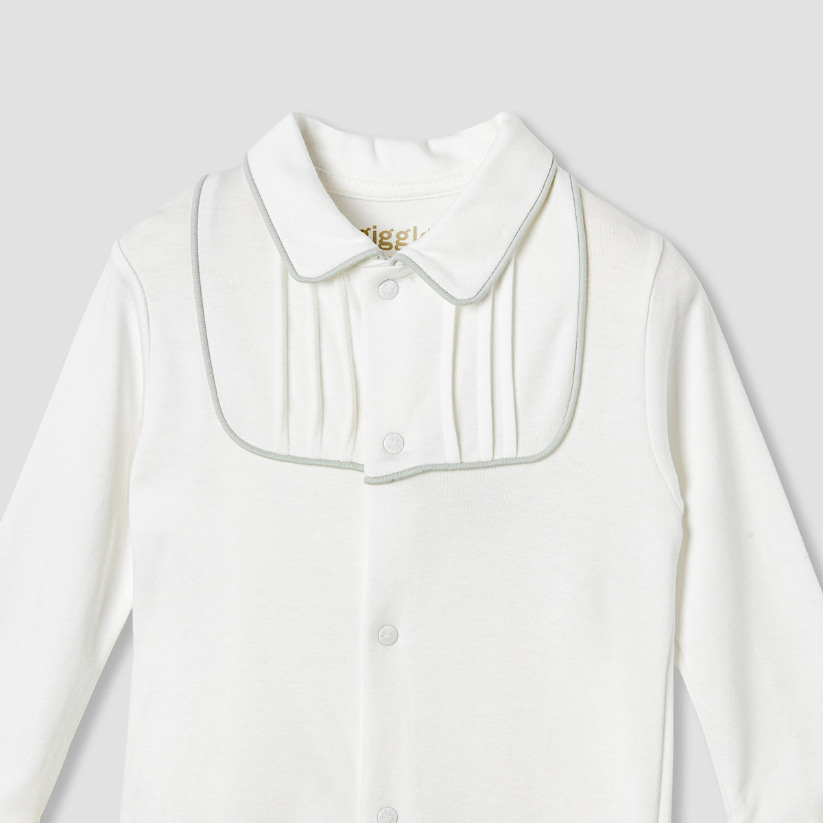 Giggles Pintuck Detail Collared Sleepsuit with Long Sleeves