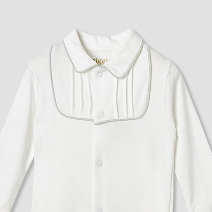 Giggles Pintuck Detail Collared Sleepsuit with Long Sleeves