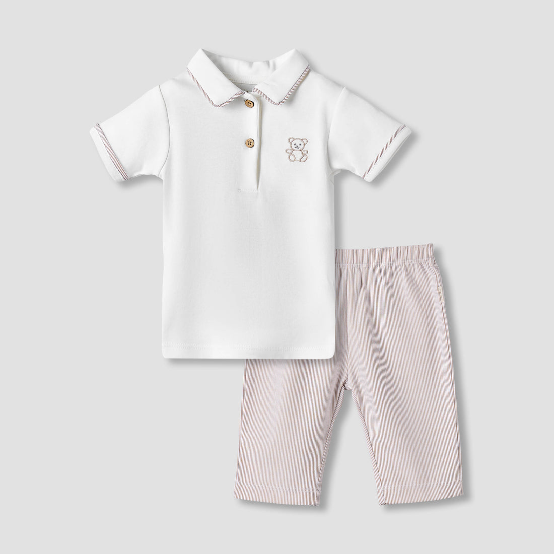 Giggles Cotton Collared Short Sleeves Pyjama Set with Striped Design