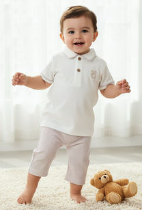 Giggles Cotton Collared Short Sleeves Pyjama Set with Striped Design-undefined-image-1