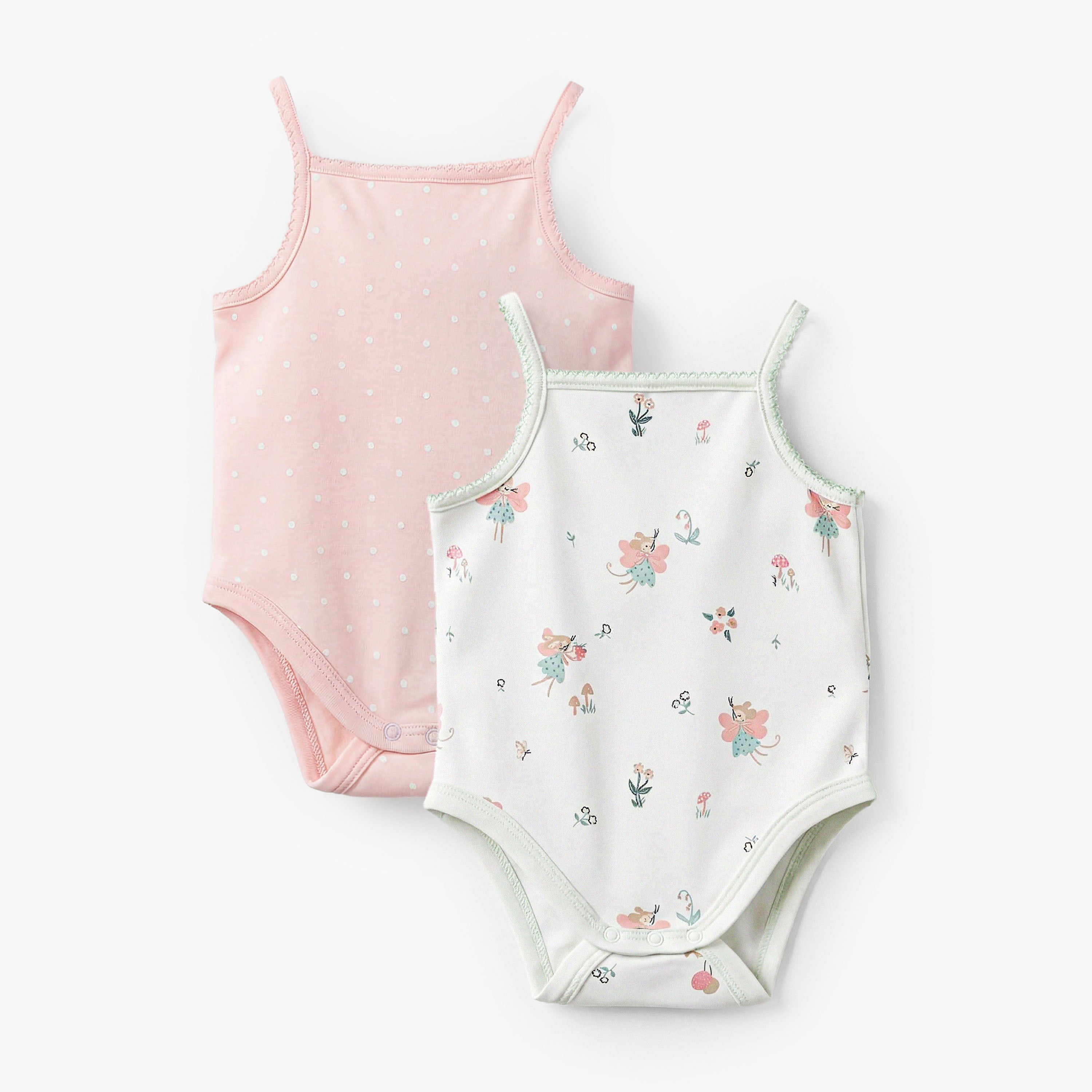 Pack of 2 Juniors Square Neck Strappy Bodysuit with Print - Pink / 12-18 mths