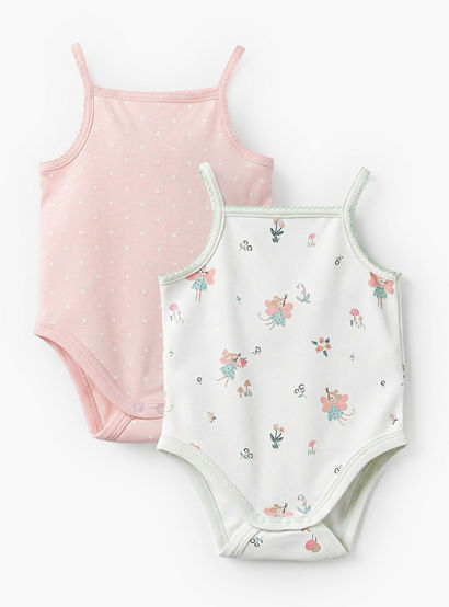 Pack of 2 Juniors Square Neck Strappy Bodysuit with Print-baby-girls-clothing-bodysuits-image-1