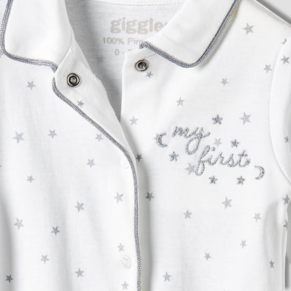 Giggles Cotton Collared Neck Long Sleeve Sleepsuit with Snap Button Closure