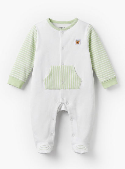Juniors Round Neck Long Sleeves Sleepsuit with Stripes-baby-boys-clothing-nightwear-sleepsuits-image-1