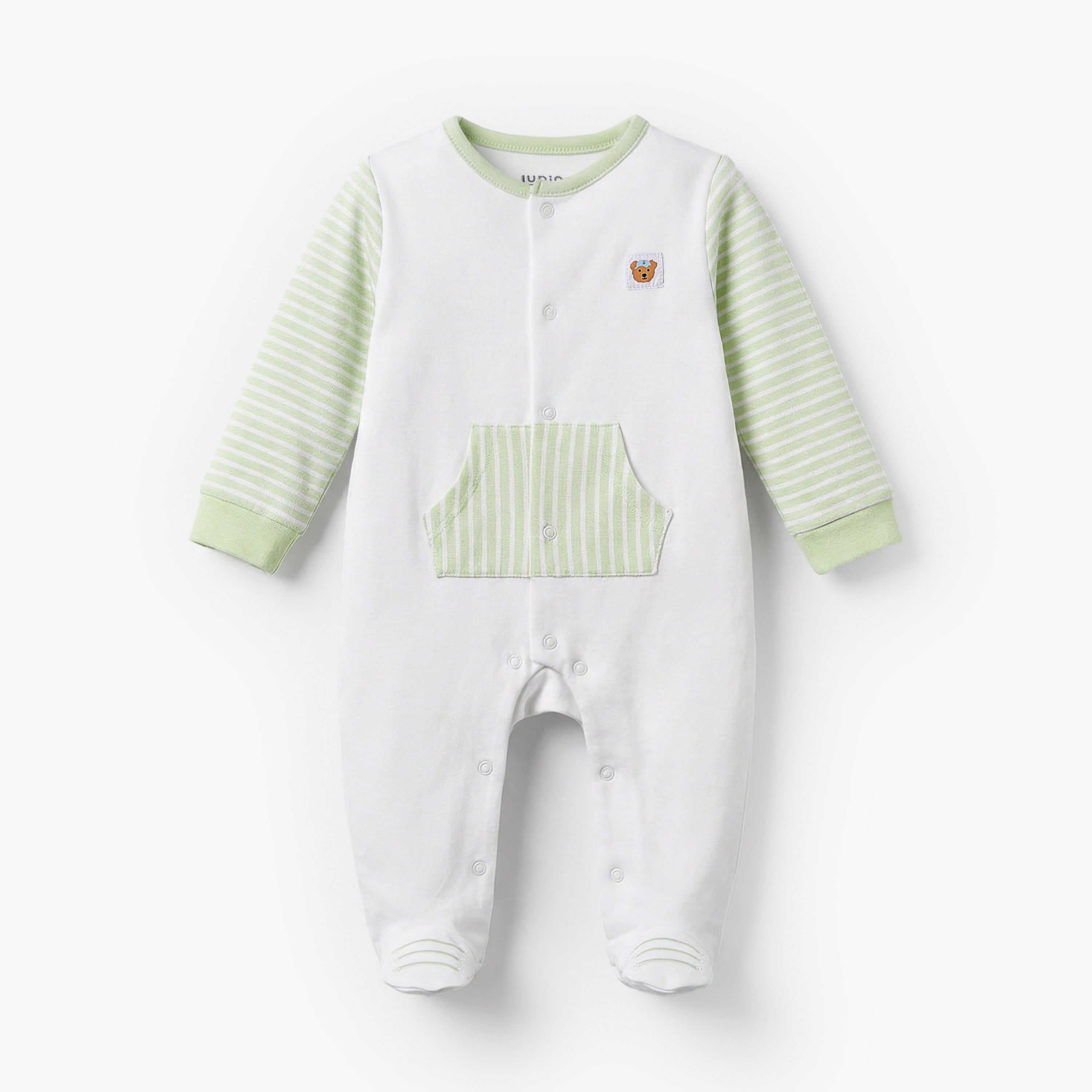 Juniors Round Neck Long Sleeves Sleepsuit with Stripes - Green / 9-12 mths
