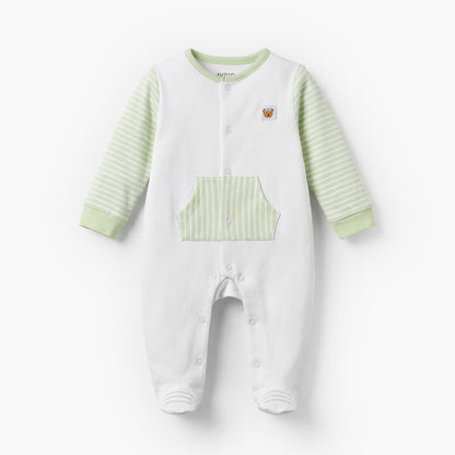 Juniors Round Neck Long Sleeves Sleepsuit with Stripes - Green / 9-12 mths