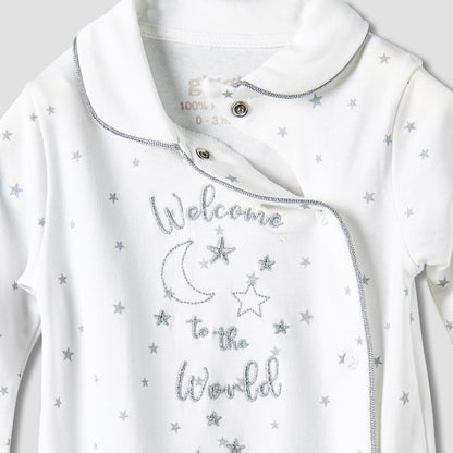 Giggles Cotton Collared Neck Long Sleeve Sleepsuit with Snap Button Closure