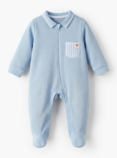 Juniors Cotton Collared Long Sleeves Sleepsuit with Pocket Detail-baby-boys-clothing-nightwear-sleepsuits-image-1