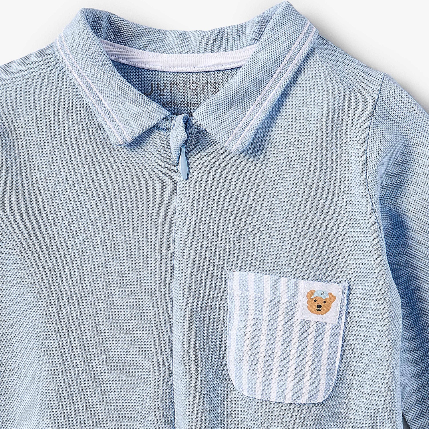 Juniors Cotton Collared Long Sleeves Sleepsuit with Pocket Detail