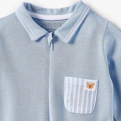 Juniors Cotton Collared Long Sleeves Sleepsuit with Pocket Detail