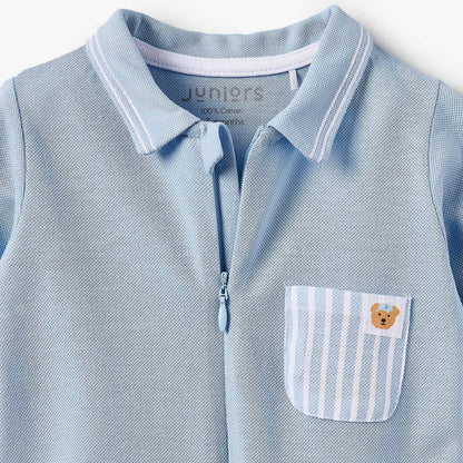 Juniors Cotton Collared Long Sleeves Sleepsuit with Pocket Detail