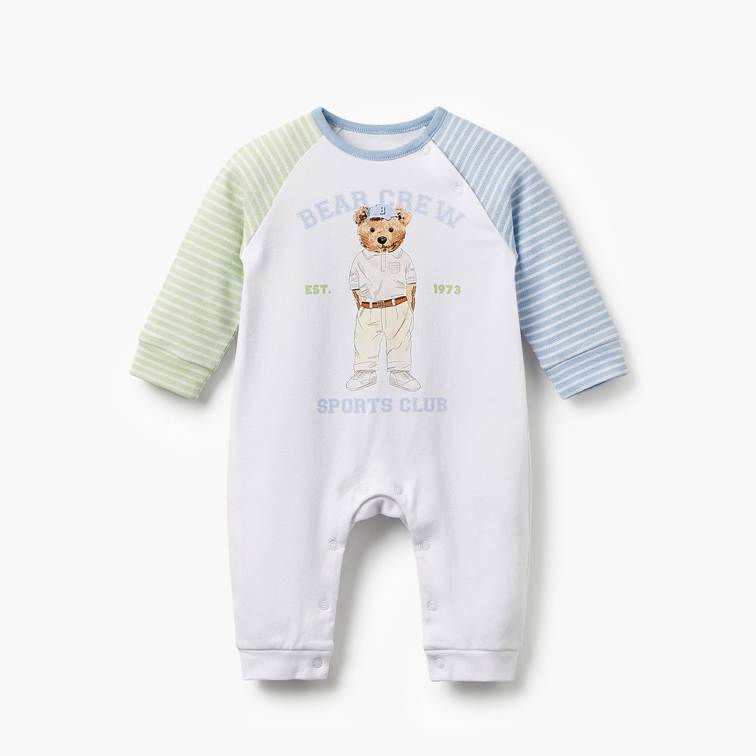 Juniors Cotton Round Neck Long Sleeves Sleepsuit with Bear Print - Multicolour / 12-18 mths