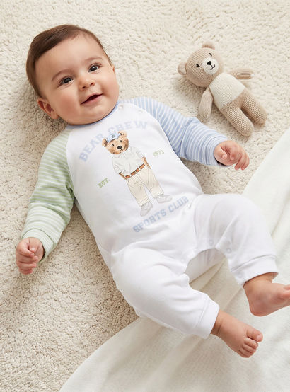 Juniors Cotton Round Neck Long Sleeves Sleepsuit with Bear Print-baby-boys-clothing-nightwear-sleepsuits-image-1