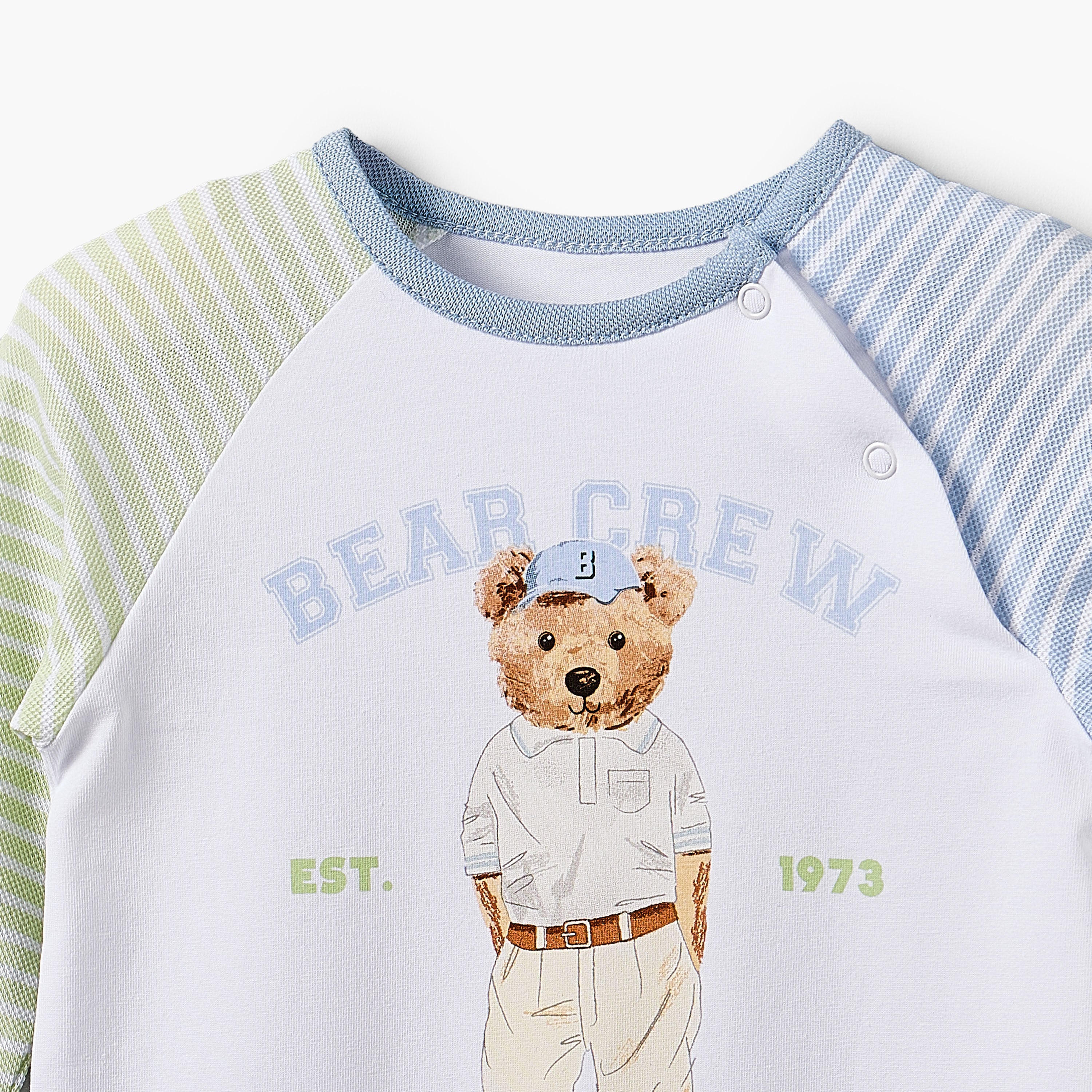 Juniors Cotton Round Neck Long Sleeves Sleepsuit with Bear Print