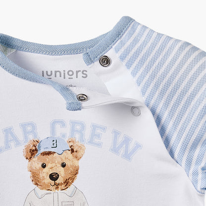 Juniors Cotton Round Neck Long Sleeves Sleepsuit with Bear Print