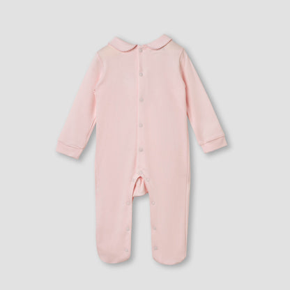 Giggles Smocked and Bow Accent Collared Sleepsuit