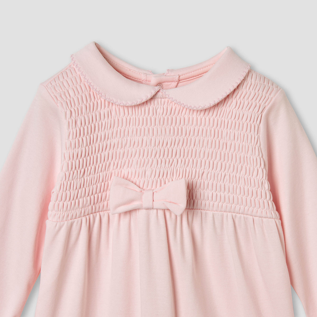 Giggles Smocked and Bow Accent Collared Sleepsuit