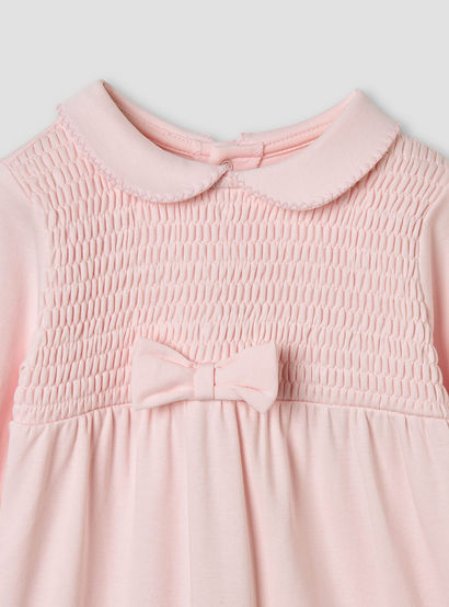 Giggles Smocked and Bow Accent Collared Sleepsuit-baby-girls-clothing-nightwear-sleepsuits-image-3