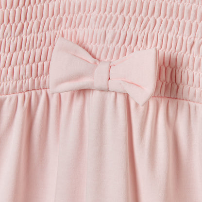 Giggles Smocked and Bow Accent Collared Sleepsuit