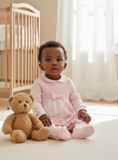 Giggles Smocked and Bow Accent Collared Sleepsuit-baby-girls-clothing-nightwear-sleepsuits-image-9