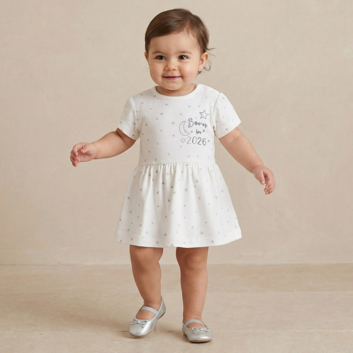 Giggles Round Neck Short Sleeve Dress with Snap Button Closure