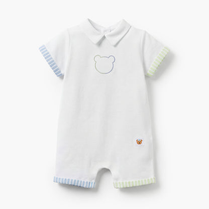 Juniors Collared Short Sleeves Romper with Bear Embroidery - White / 12-18 mths