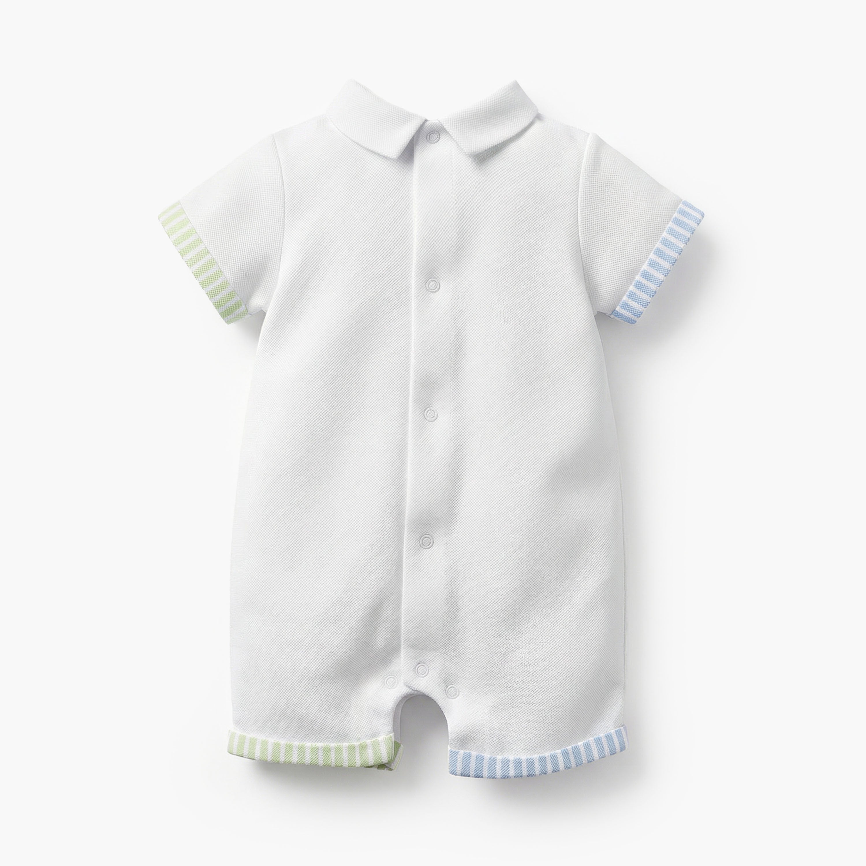 Juniors Collared Short Sleeves Romper with Bear Embroidery